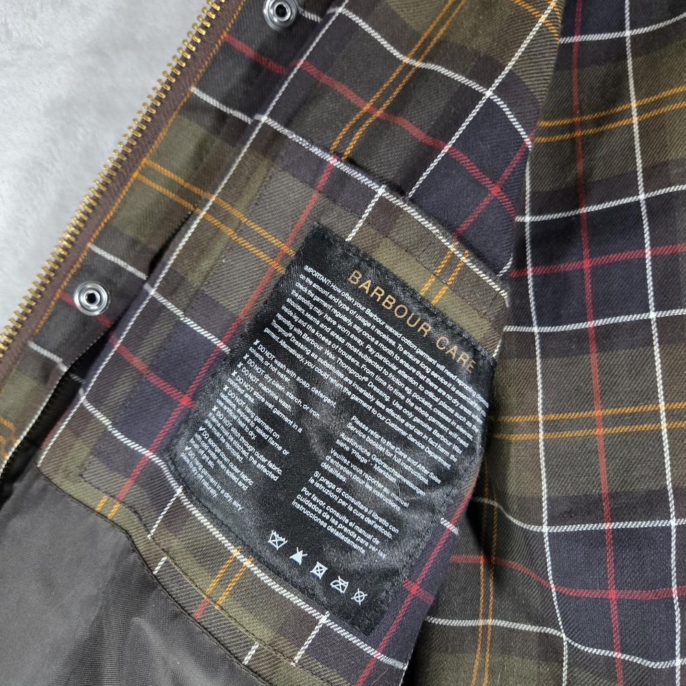 Barbour Classic Bedale Wax Jacket Mens Size C32 Tartan Lined Brown Full Zip - Picture 7 of 15